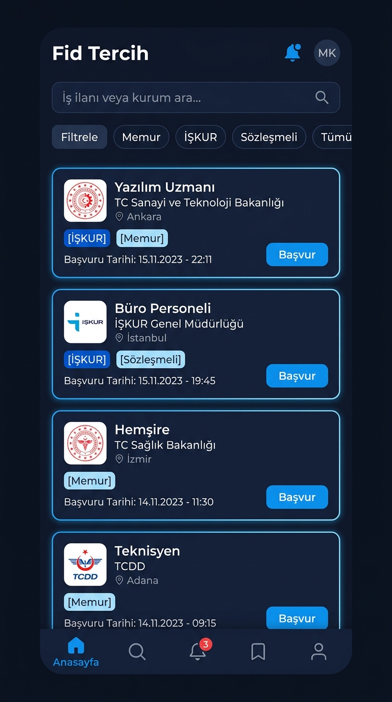 Fid Tercih Ana Akış Arayüzü